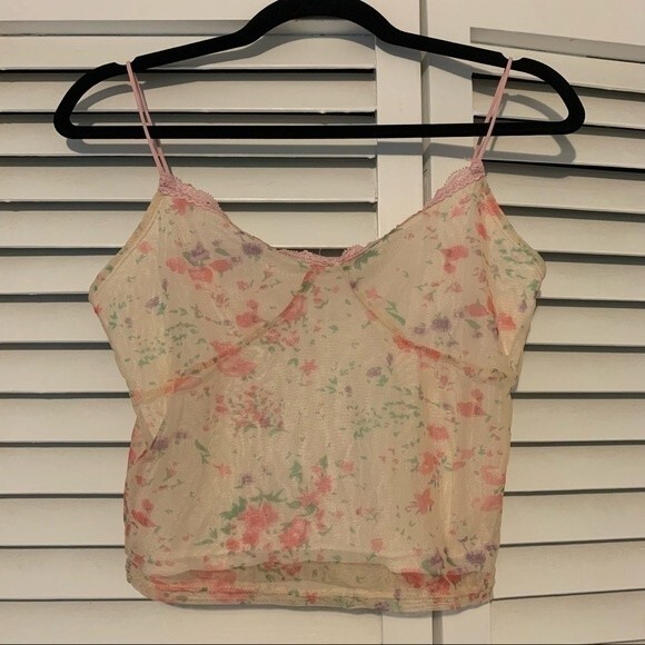 Pink Floral Lacey Watercolor Pastel Sweetheart Cami size Small - Picture 1 of 6